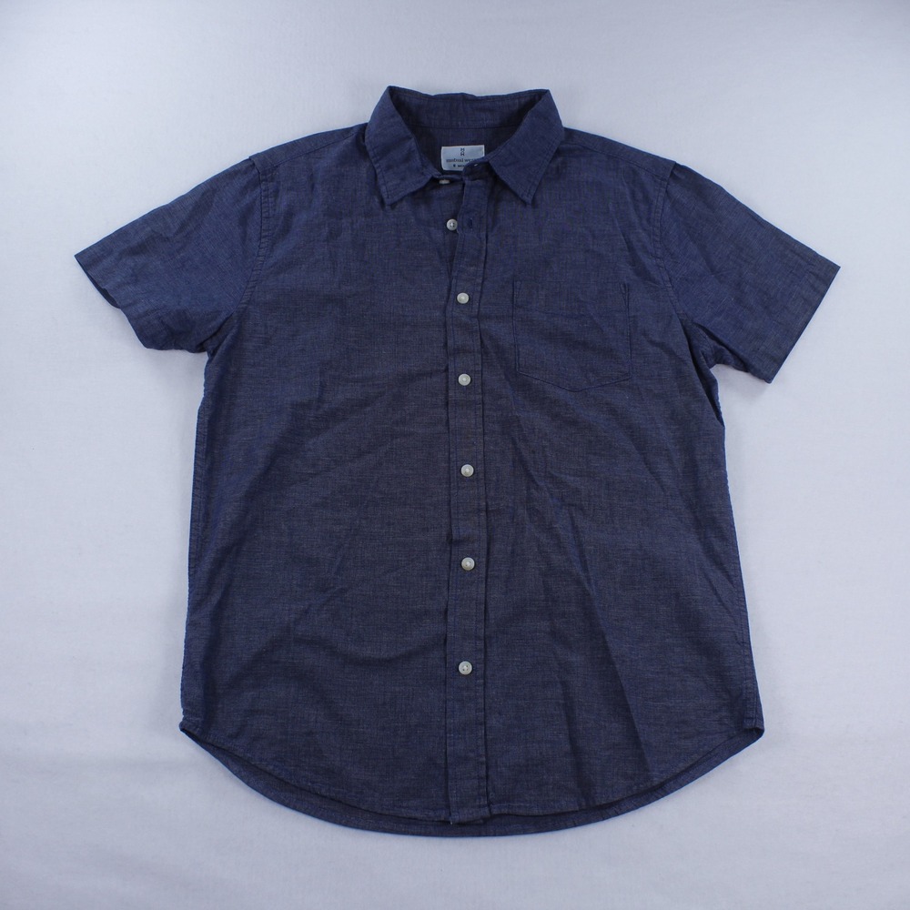 Mutual Weave Men Blue Adaptive Short Sleeve Button Down Shirt Hook Loop Size M